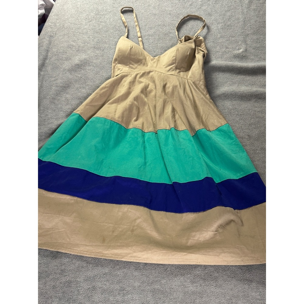 Jessica Simpson Colorblock Tiered Fit & Flare Sundress Tan Blue Green Size 2